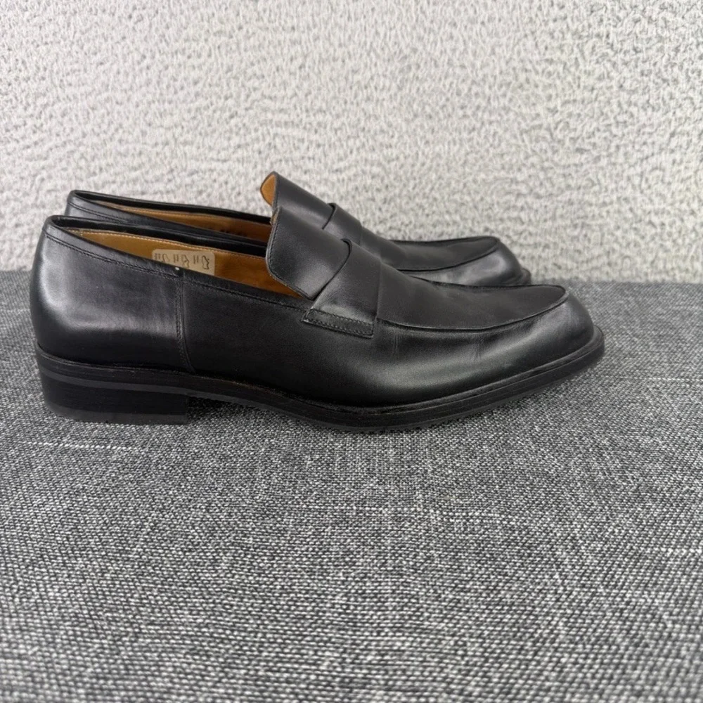 Bally Tribus Loafers Men 7.5E Black Leather Italian Apron Toe Penny Dress Shoes
